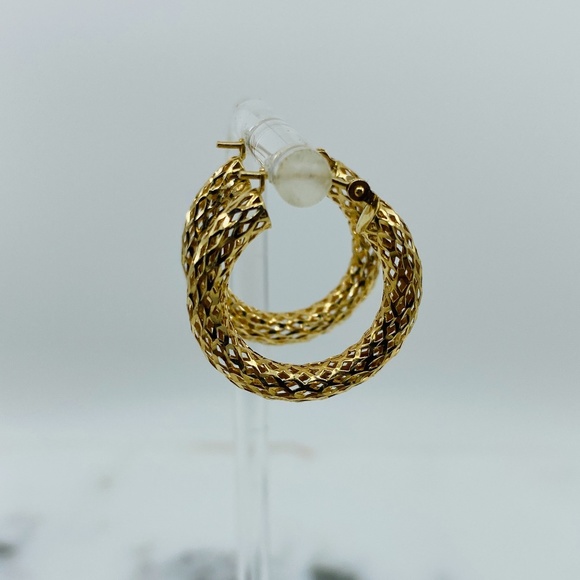 Vintage marked 14 kt gold open work mesh hoop earrings. - Picture 1 of 8